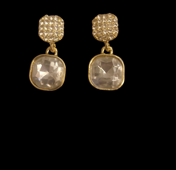 Gold Colored Rhinestone Drop Earrings - Picture 1 of 1